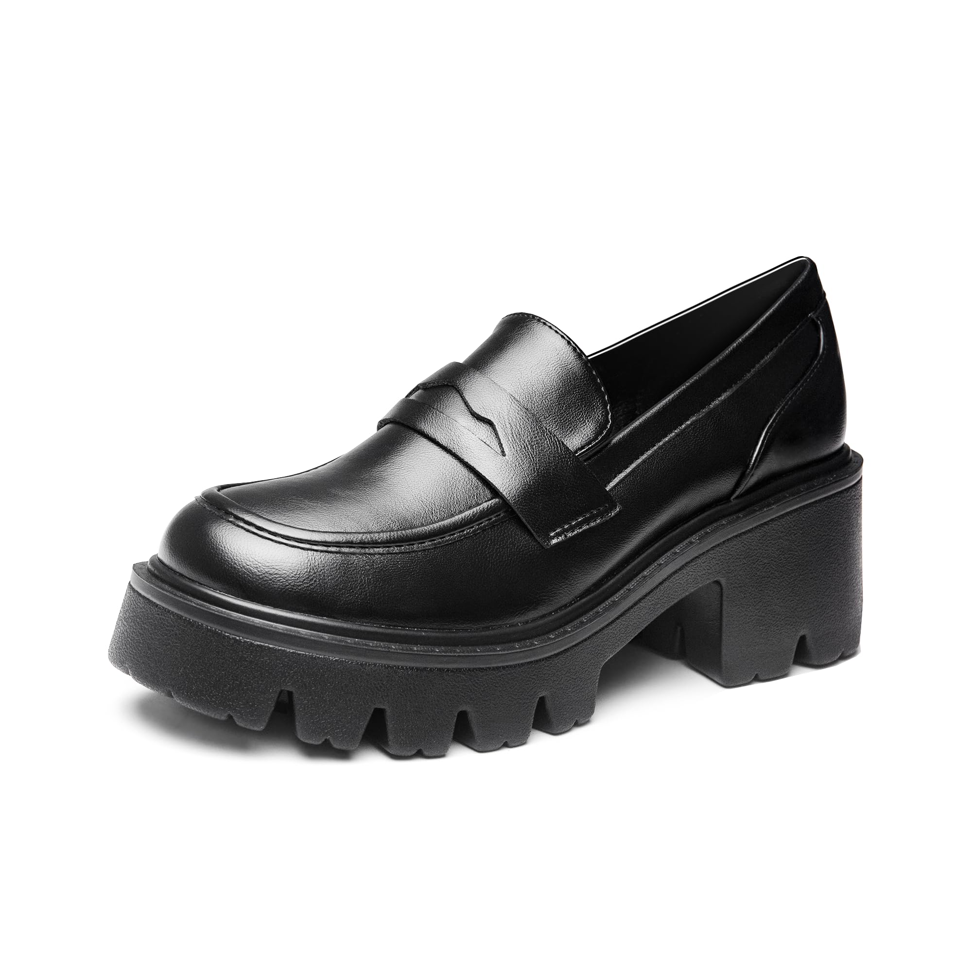 Black Penny Loafers for Women - Women's Slip-On Platform Patent Leather Loafers, Chunky Comfort Shoes for Work & Dressy Occasions