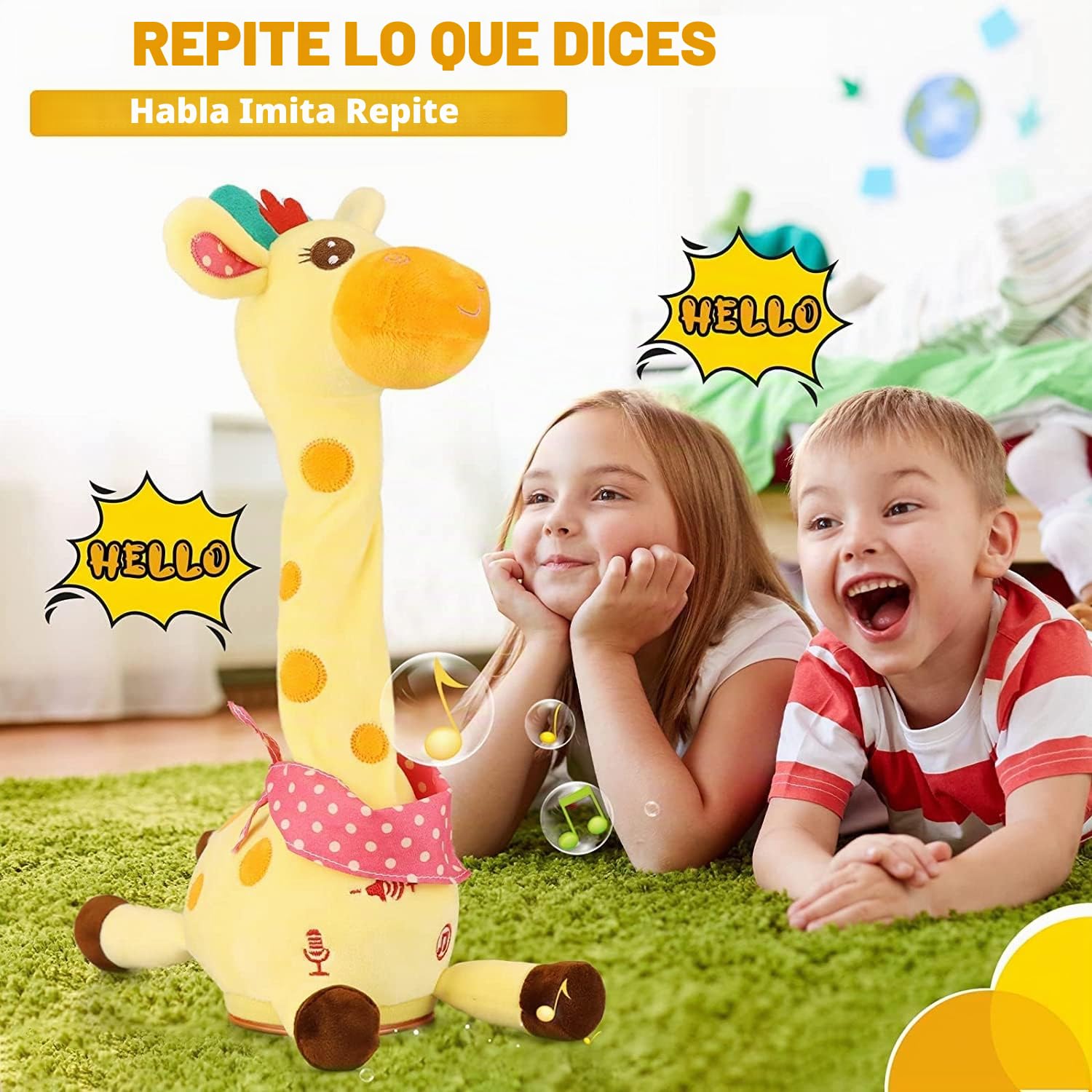 seOSTO Jirafa Bailarín, Peluche Musical Parlanchín Que Baila y Repite tu Voz, Volumen Ajustable, Juguete para Bebés Regalo para Niños (Jirafa Bailarin)