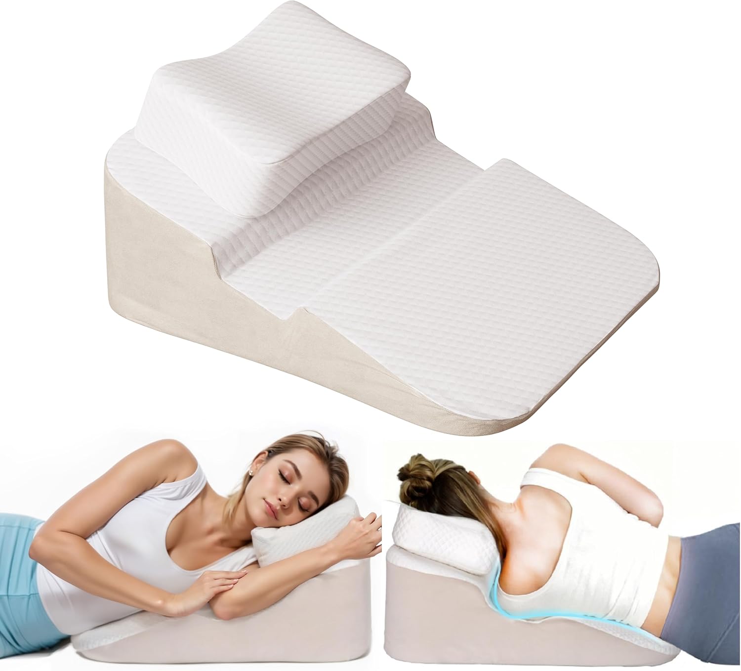 Johnear Wedge Pillow Side Sleeper with Arm Hole for Adult Shoulder Pain?Contour Support for Side Back Sleepers, Ergonomic Elevated Incline Pillows with Headrest Pillow White White Side Sleep with headrest