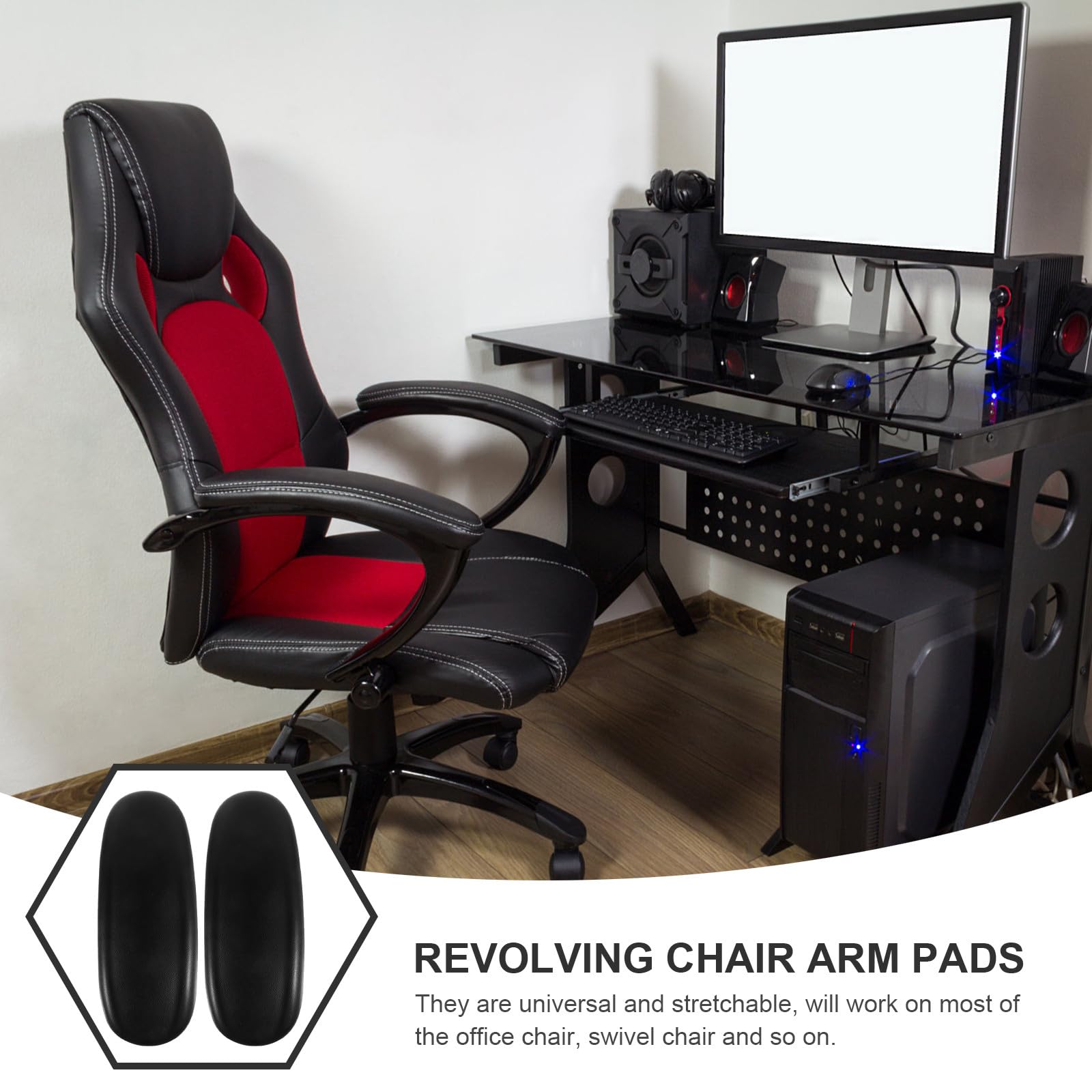 Lurrose Almohadillas y de Oficina para Giratoria Brazos Par de Silla Reposabrazos Ajustables de PU Negro a Aliviar Estrés en Cuello, 1