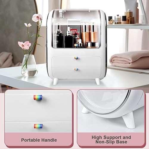 Miniatura 6 de VEEZIT Organizador de maquillaje para tocador, organizador de maquillaje 2 en 1 con estante de exhibición de aretes, collares, organizadores de