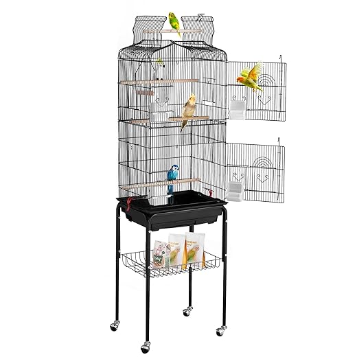 VEVOR 64-inch Open Top Large Parrot Bird Cage with Detachable Rolling Stand for Parakeets Finches Canaries Lovebirds Cockatiels Budgies Small Quaker Conures Flight Birdcage with Swing and Perch