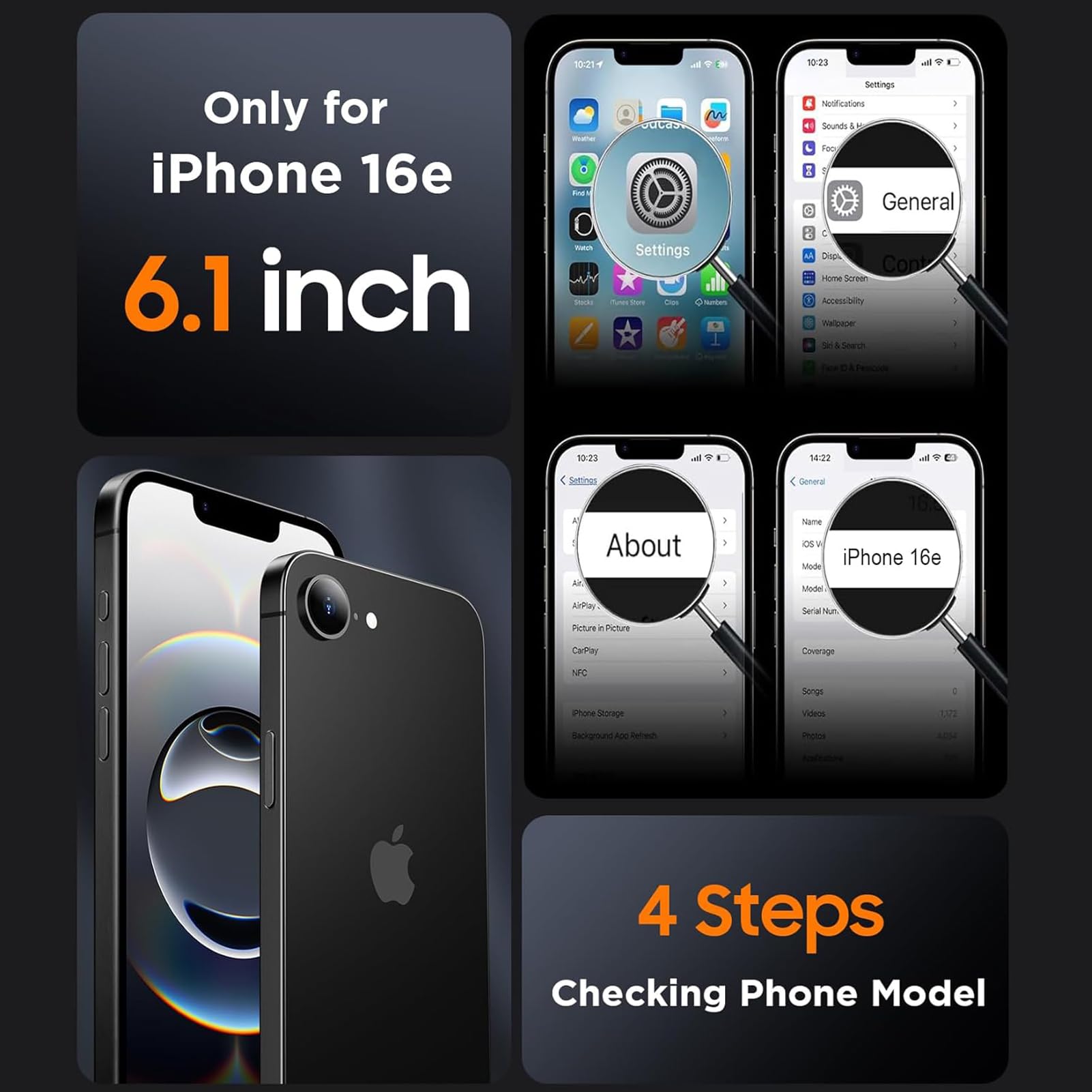 JBUBN Battery Case for iPhone 16e (6.1 inch), [10000mAh] Large Capacity Slim Portable Protective Fast Charging Case, Backup Power Bank with Power Indicator, Compatible with iPhone 16e - Black