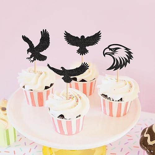 Miniatura 3 de Ercadio Paquete de 24 adornos de águila para cupcakes de águila, selecciones de cupcakes de animales, decoraciones de cumpleaños de águila para baby