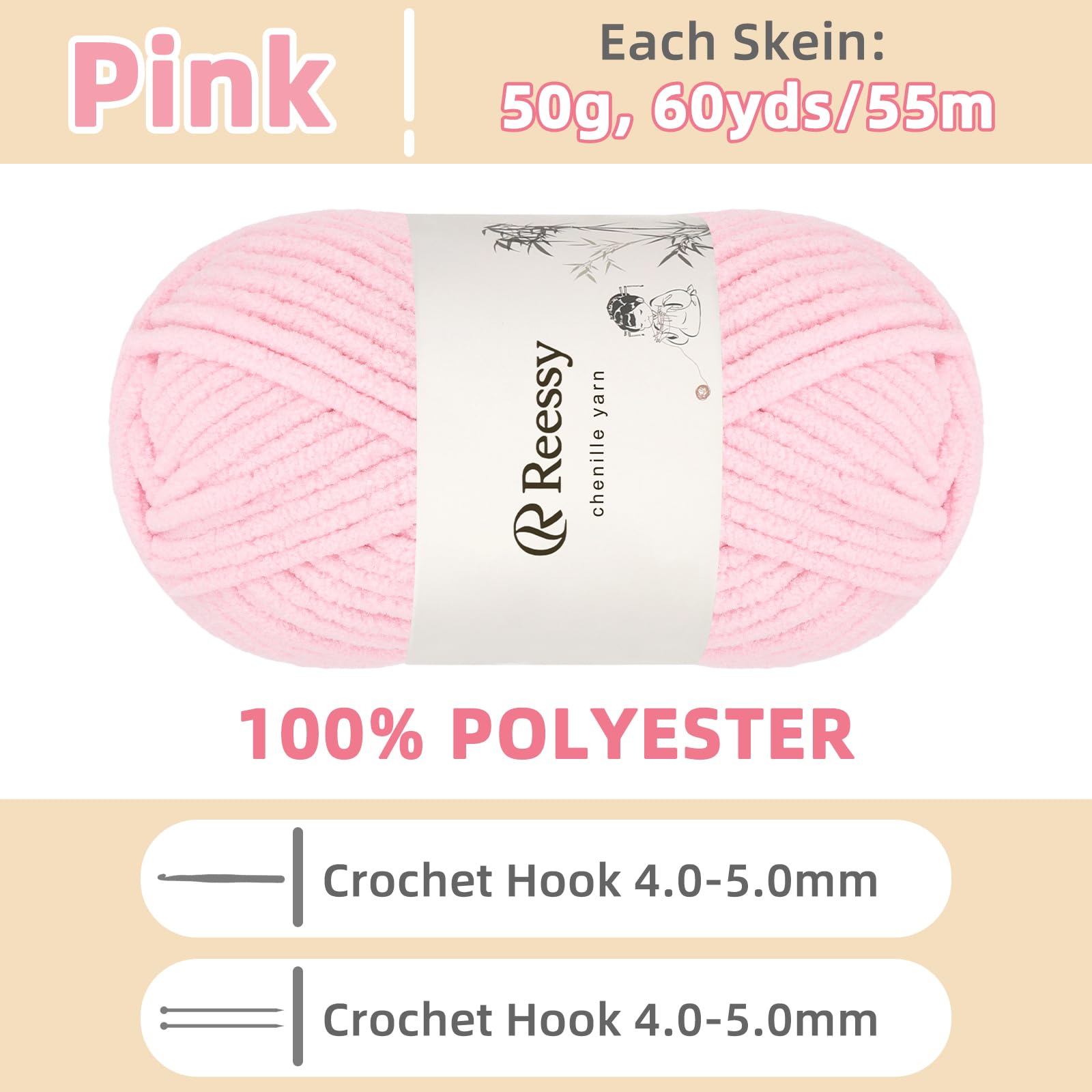 Reessy Chenille Yarn, Soft Chunky Yarn for Crochet 4 ×50g Thick Wool Fluffy Wool Perfect for Crochet Baby Blankets Jumpers - Image 2