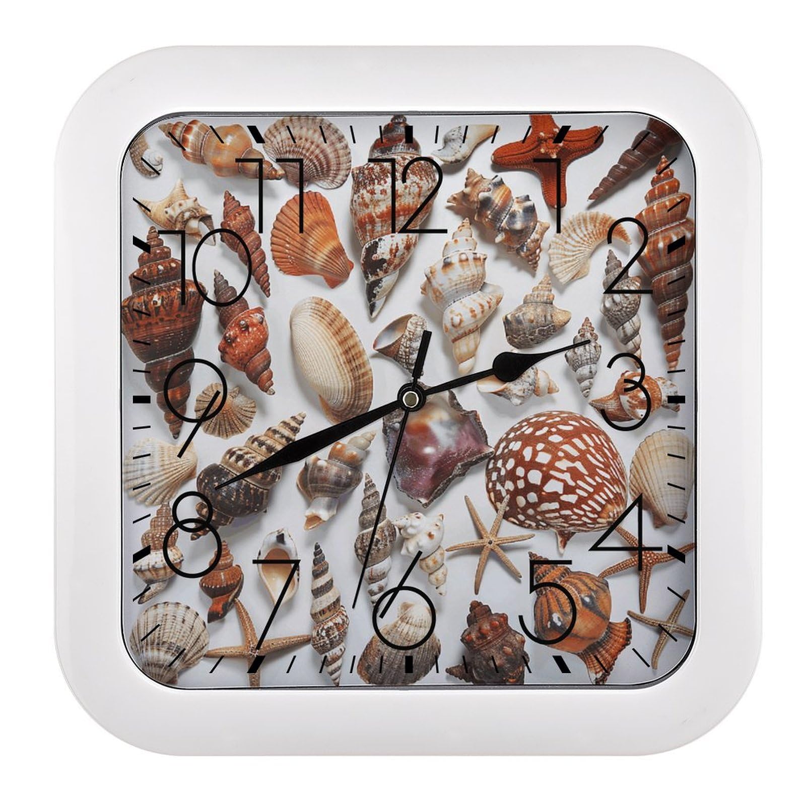 Horloge murale carrée coquillage pile silencieuse pour décoration de maison