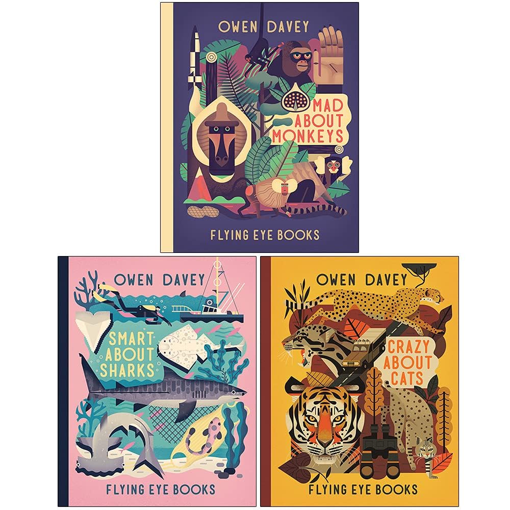 Owen Davey Animal Series 3 Books Collection Set (Mad About Monkeys, Smart About Sharks, Crazy About Cats)