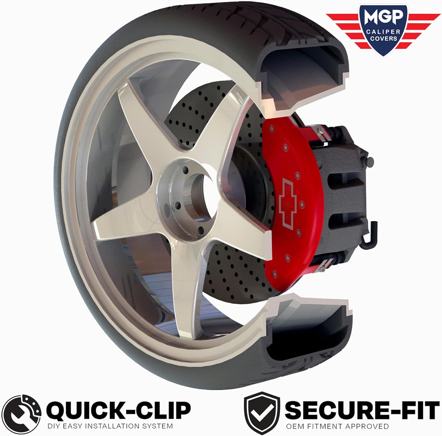 MGP Caliper Covers Compatible with 2019-2026 Toyota Camry & 2018-2021 Avalon (Fits 18"+ Wheels & Electronic Parking Brake) Powder-Coated Finish, 4 PCS Front and Rear (Red - MGP Engraving)