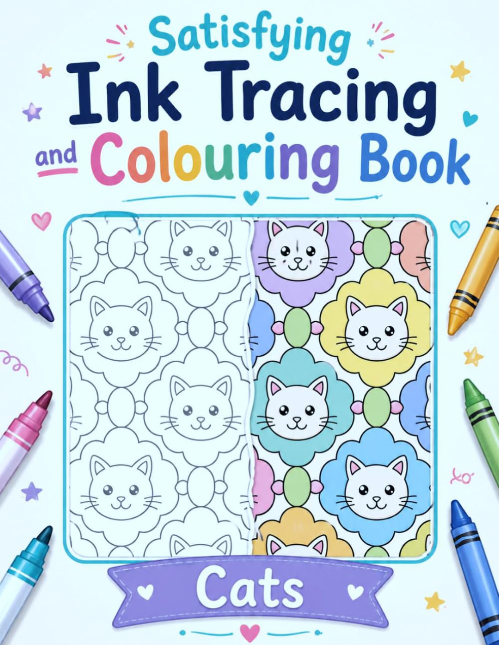 Satisfying Ink Tracing and Colouring Book: Patterns Cats