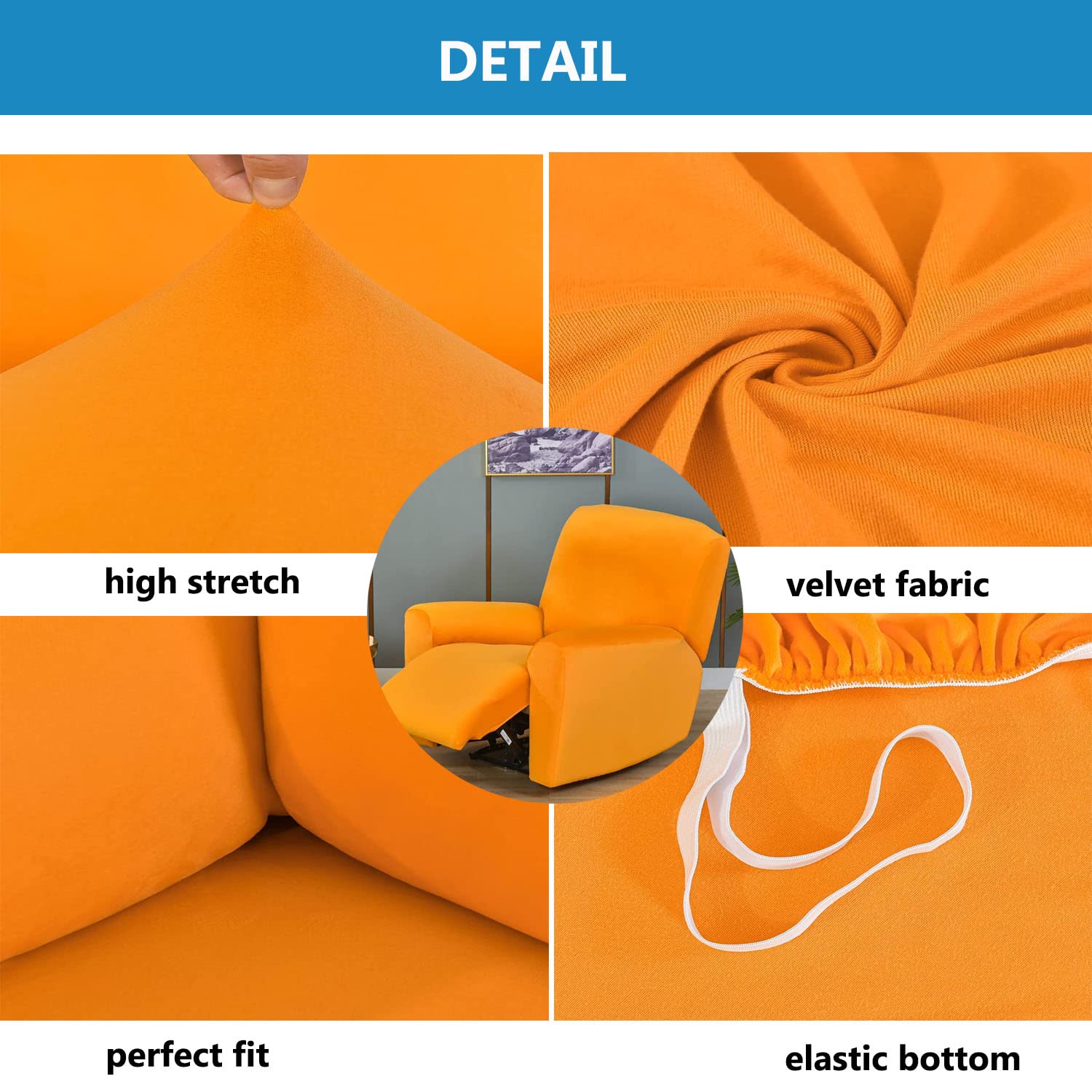 YOPOIY Terciopelo Felpa Funda para Reclinable con Bolsillo de Almacenamiento, 4 Piezas Estilo Lazy Boy Sillón Reclinable Funda para Sofá con Correa Elástica para Kid Pet Cat Dog-Burdeos