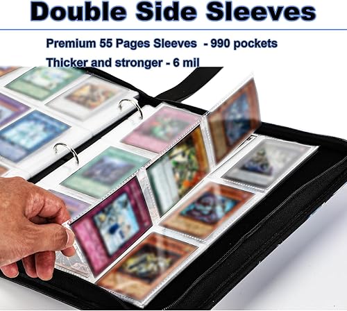 Miniatura 4 de Carpeta de tarjetas para tarjetas intercambiables Yu-Gi-Oh, 990 bolsillos, álbum de 3 anillos de gran capacidad, 9 bolsillos compatible con tarjetas