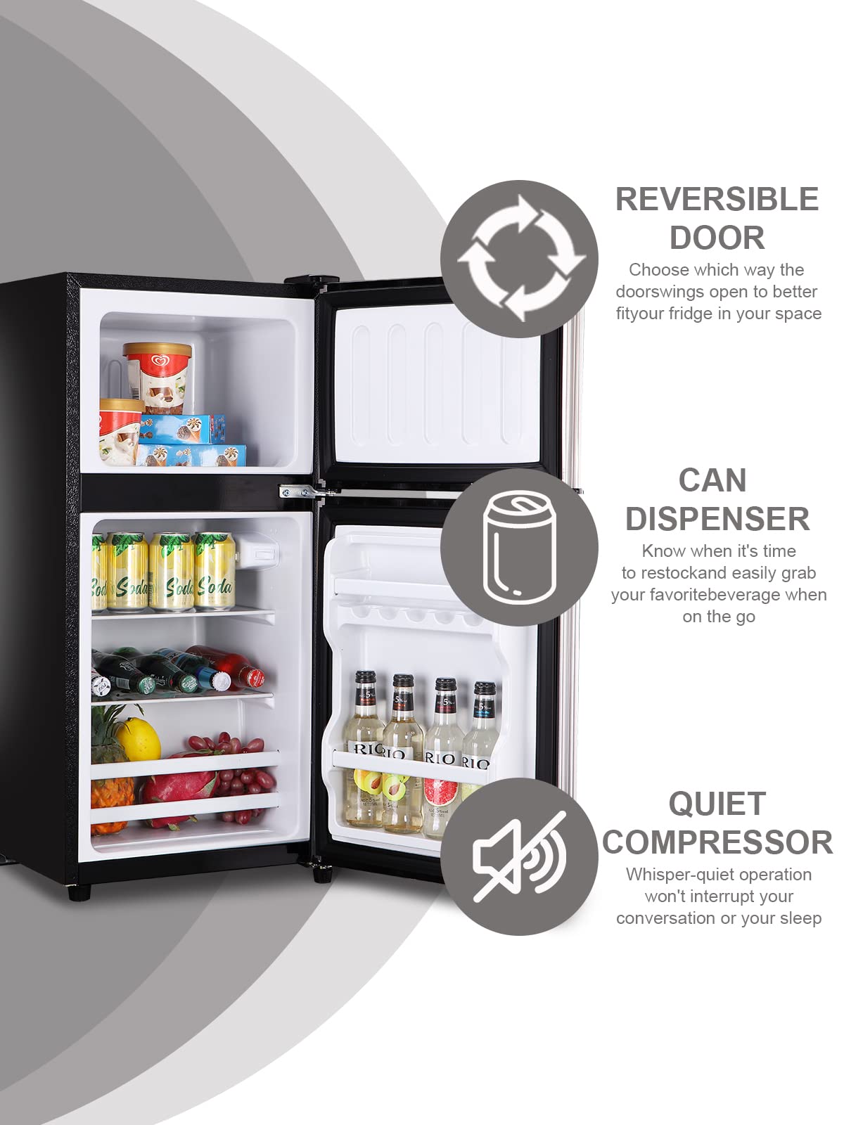Krib Bling Top-Freezer Refrigerator 3.5 Cu.Ft Refrigerator 2 Door 7 Level Adjustable Thermostat Control Lock Fresh Energy Saving Silver on Fridge.com - View 5
