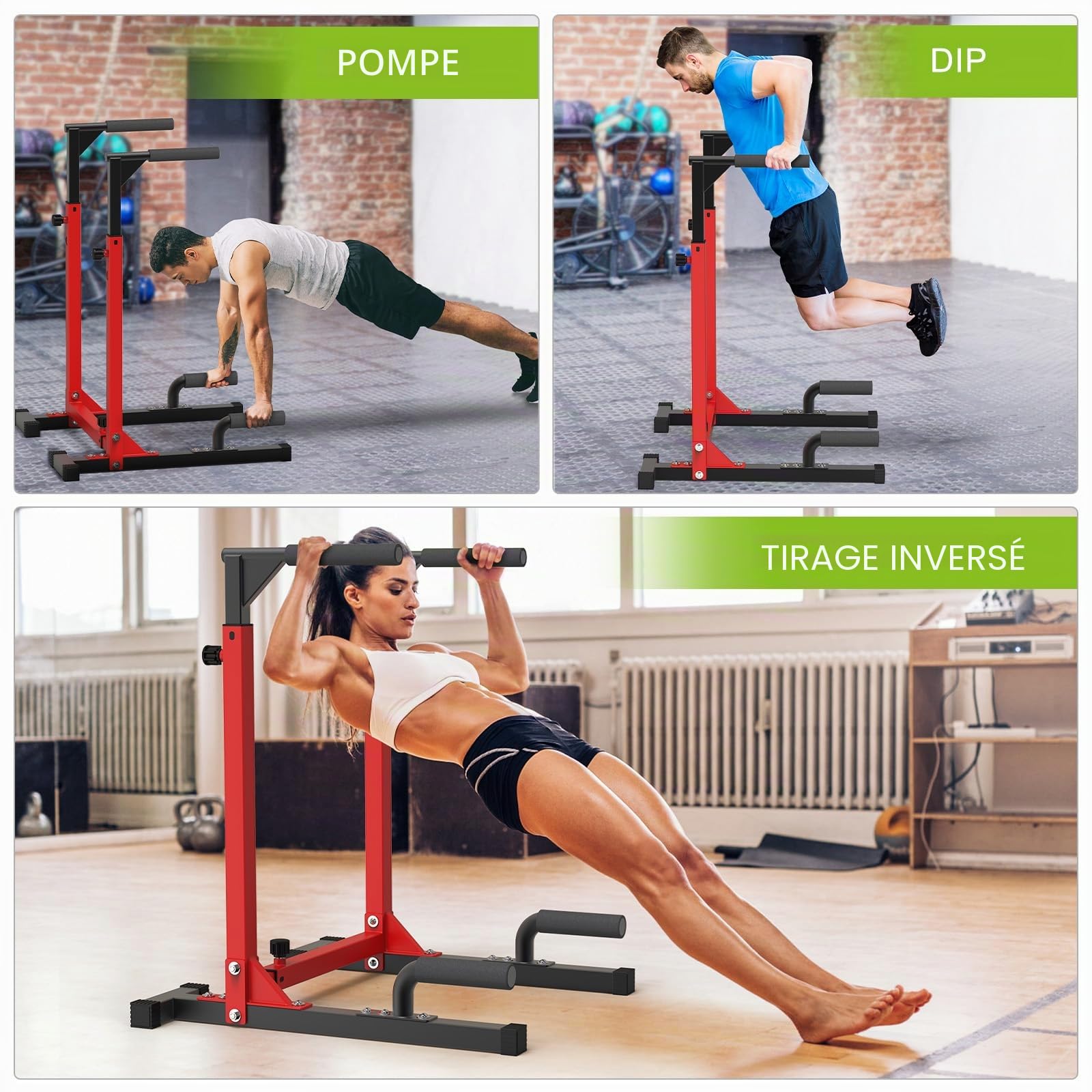 SELEWARE Barre de Dips Robuste, Station de Dips Robuste Avec Hauteur Réglable, Barres Parallèles Multifonctions pour Entraînement de Force à la Maison