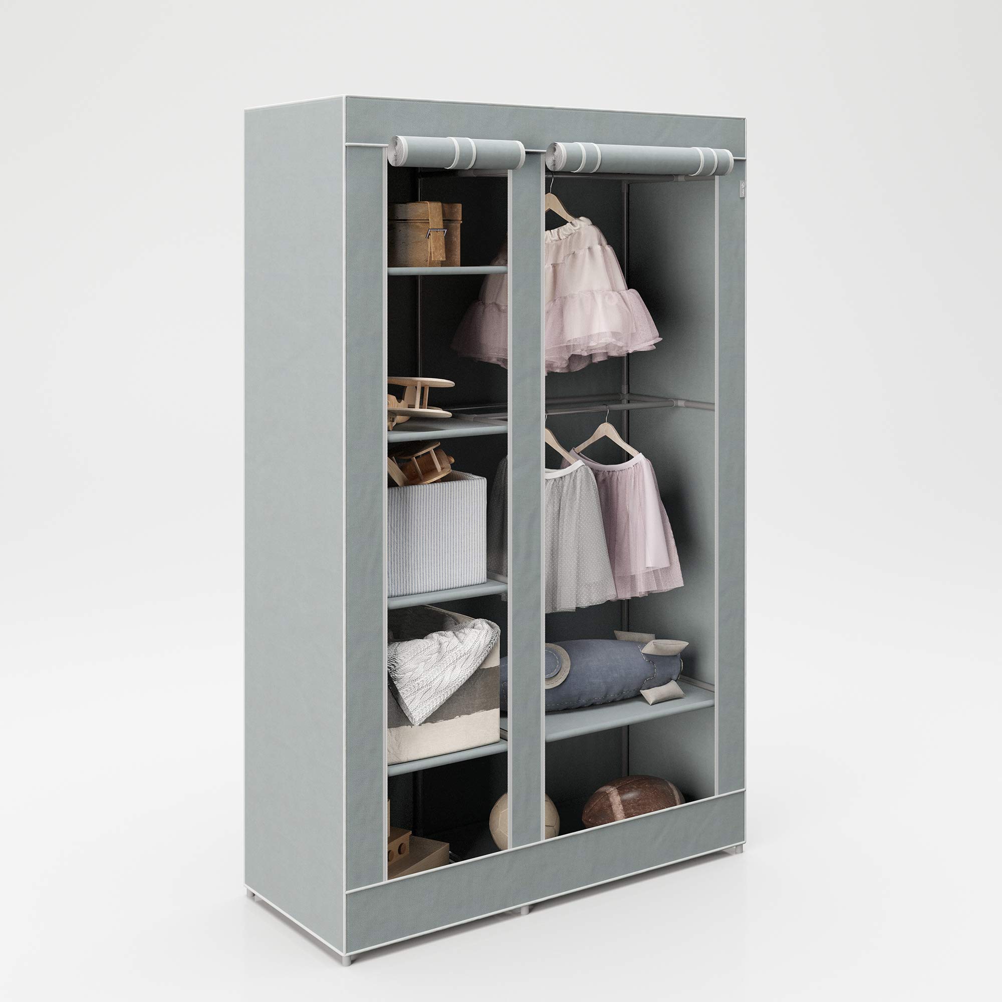 roba Armadio in Tessuto Little Stars 175 x 110 x 45 cm 6 Scomparti Grigio