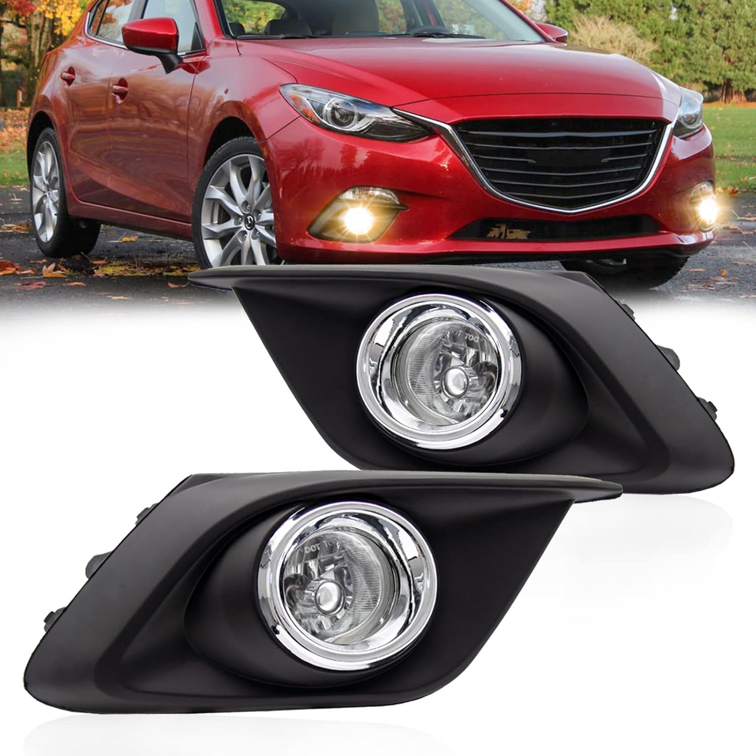 Driving Fog Lights Lamps Assembly Kit for 2014-2016 Mazda 3 Fog Light Replacement with H11 Halogen Bulbs Switch and Wiring Kit