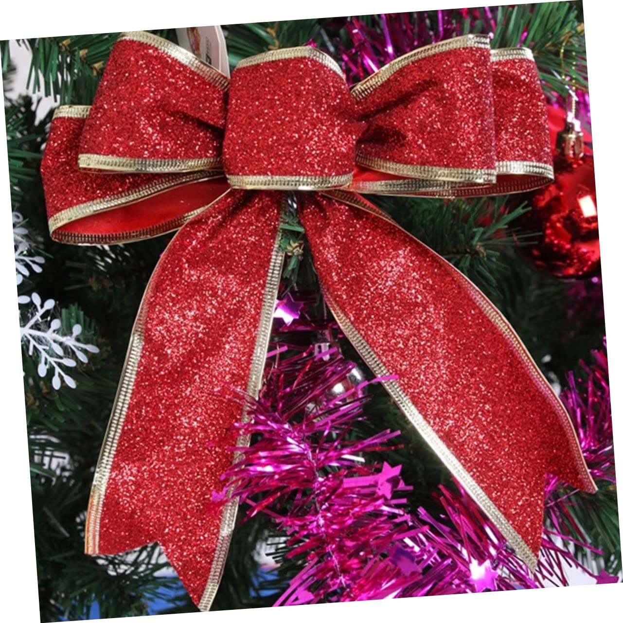 Mobestech 20piezas Lote De Lazos Rojos De Tela Brillante para Decoración Navideña Adornos para Árbol De Navidad y Fácil De Usar Ya Anudados y Listos para Pegar