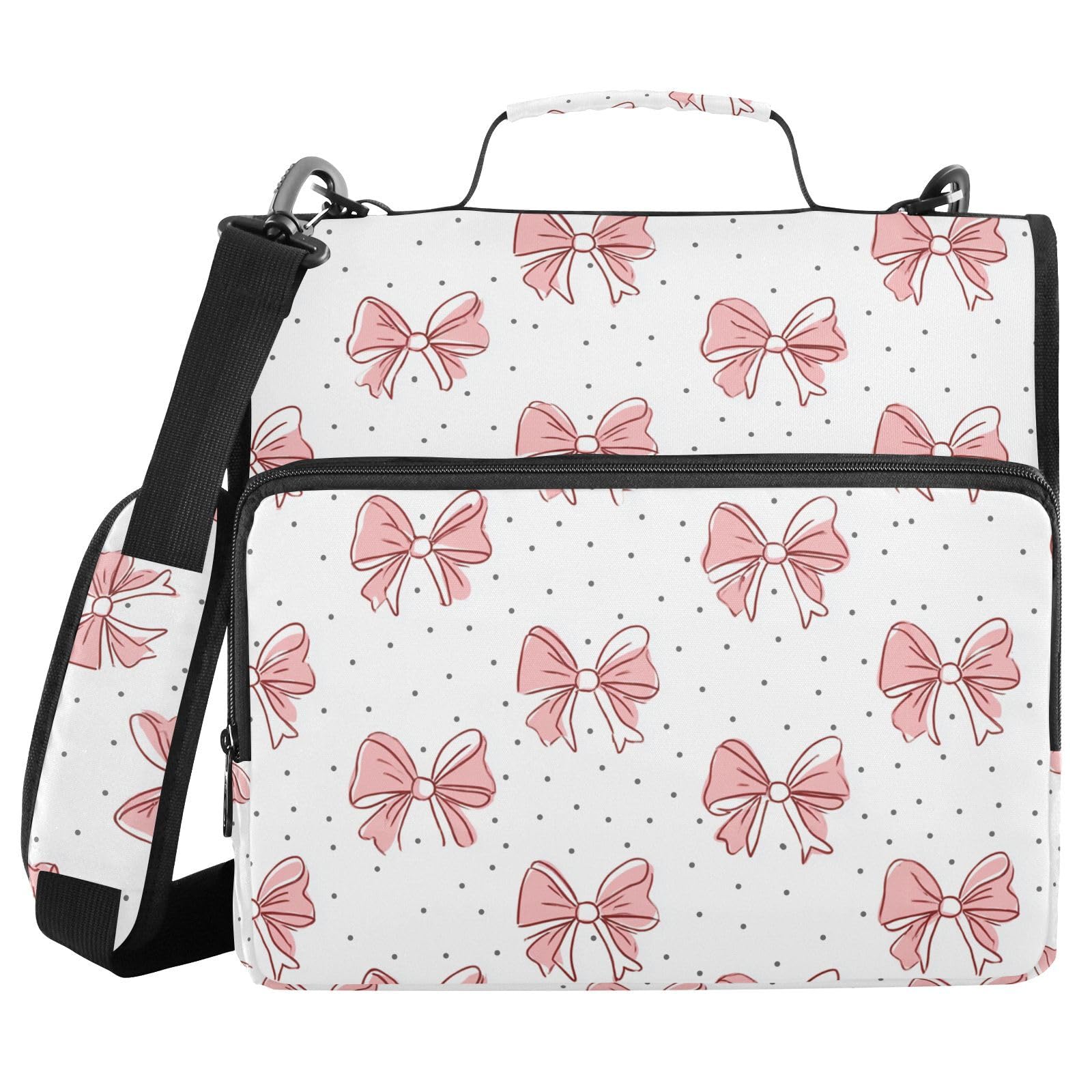 Aslsiy Zipper Binder for Girls Boys Cute Beautiful Bows 1.5 inch 3-Ring Binder Organizer Dots White for School Office Supplies