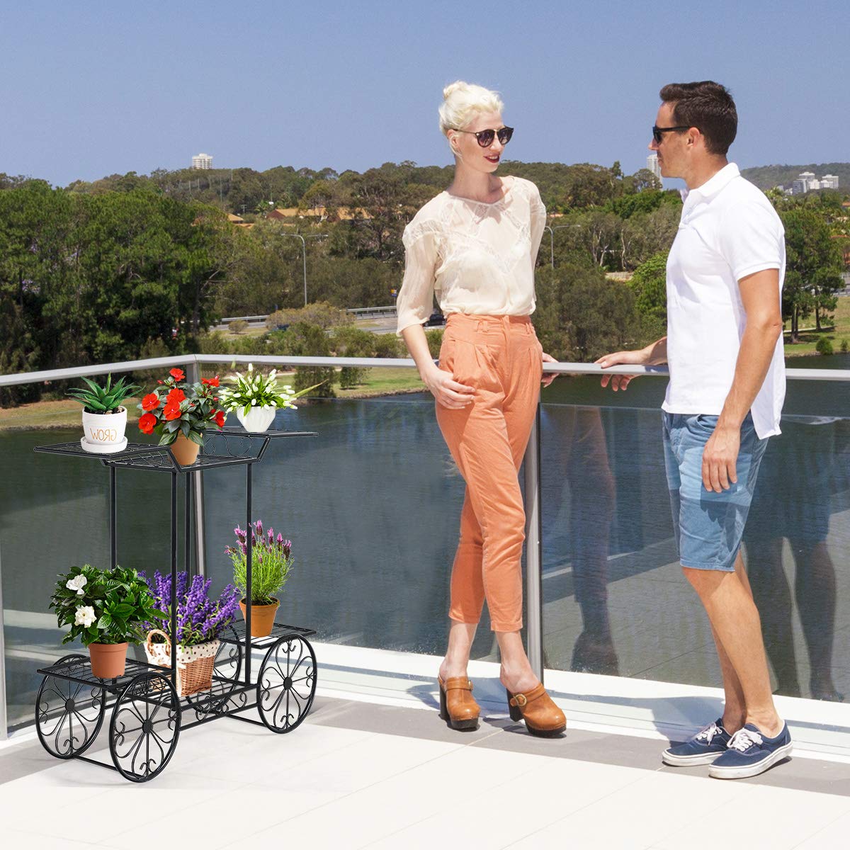 GOPLUS Estantería para Plantas de Metal de 6 Niveles Impermeable | Soporte para Macetas, Estante para Exterior e Interior Balcón Jardín Terraza, 80,5 x 75 x 25cm