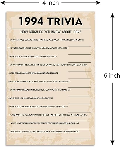 Miniatura 2 de QUPT Juegos de fiesta de 30 cumpleaños, juegos de trivia de 1994, suministros de fiesta de cumpleaños para adultos, divertido juego de fiesta de los