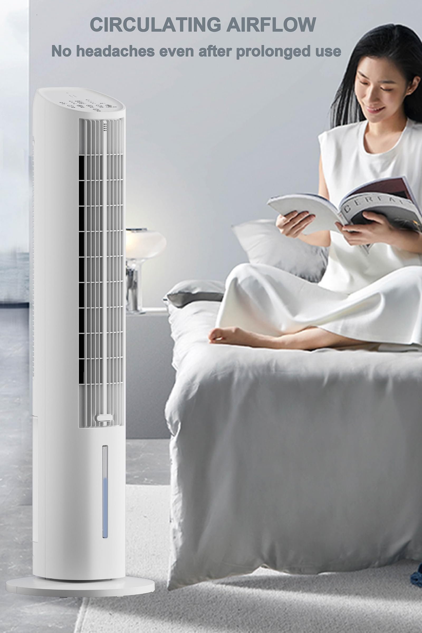 VLites Turmventilator mit Wasserkühlung Luftkühler | 3 Geschwindigkeiten, 60°-Oszillation, 3L Wasserkühlung, für Wohnzimmer Schlafzimmer