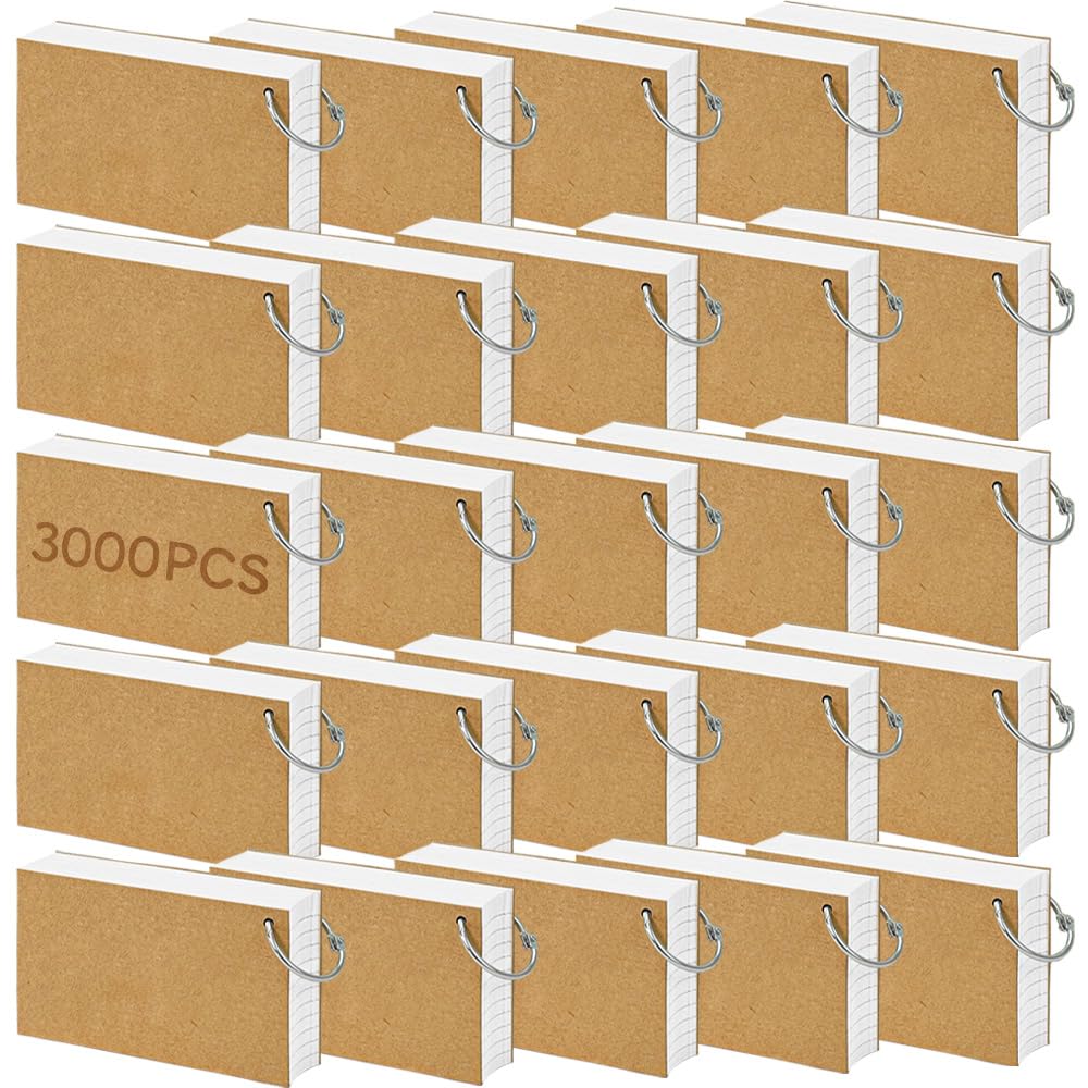 Photo 1 of 3000 Pcs White Index Cards Bulk with Rings, 3x5 Inch Flash Cards with Holder for Studying, Notecards Lined for Office, Home, School Supplies College, Ruled Index Cards, Double Sided
