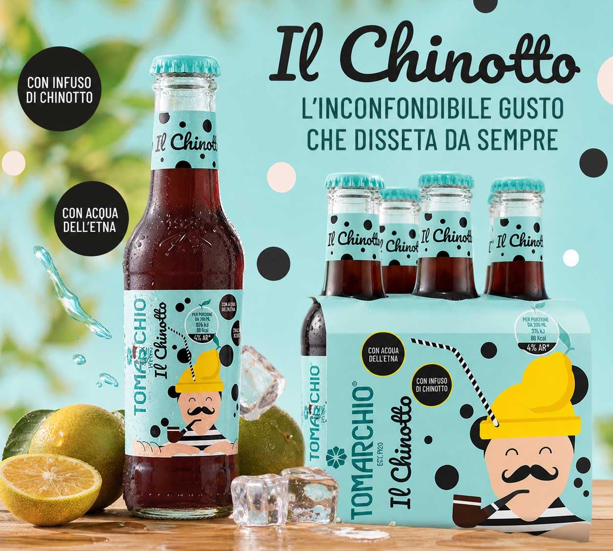 Chinotto per TOMARCHIO Bibita Analcolica Gassata in Vetro, 24 Bottiglie da 200 ml, con Infuso di Chinotto - Gusto Agrumato e Intenso