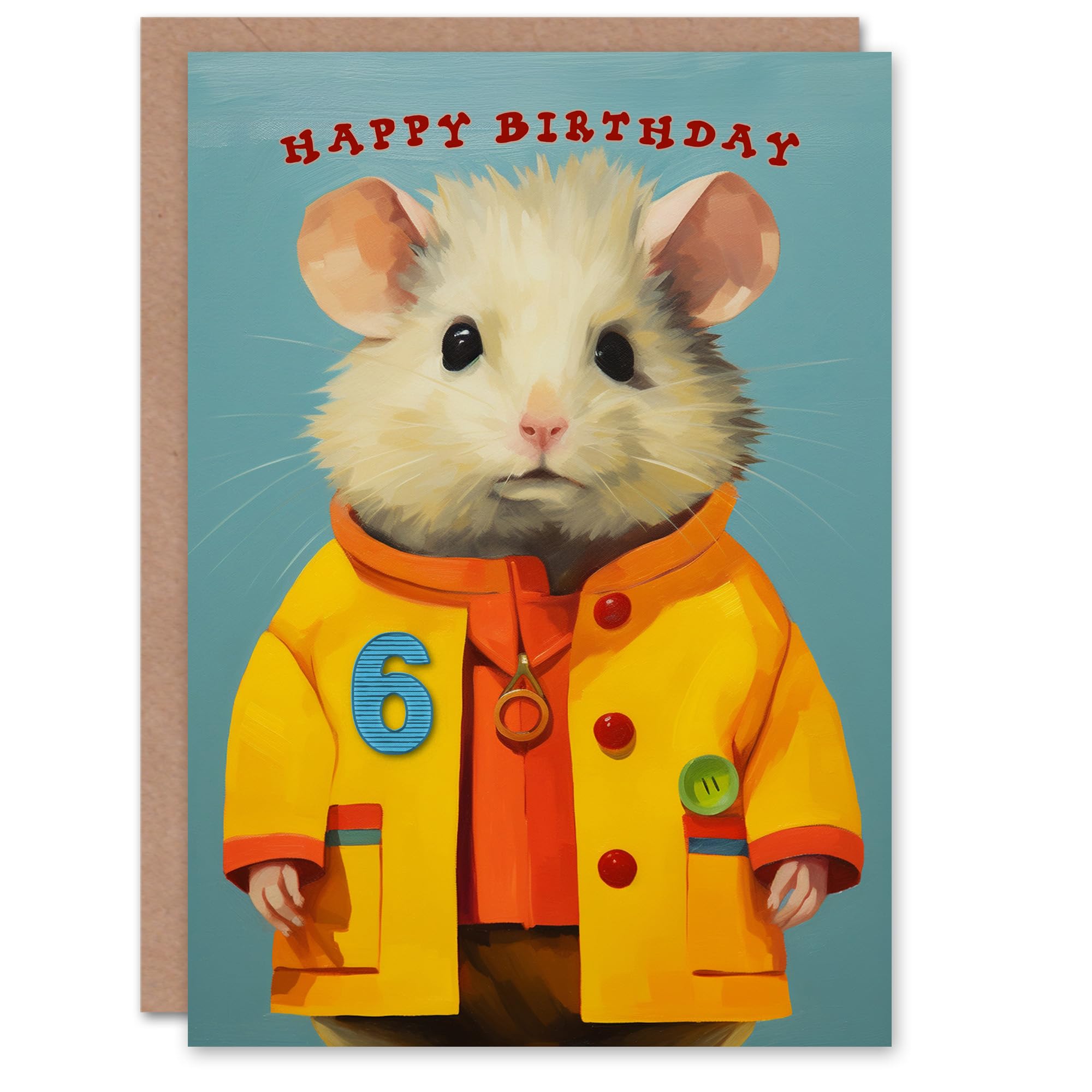 Artery8 6th Birthday Greeting Card Cute Mouse in Raincoat Kids Age 6 Year Old Child