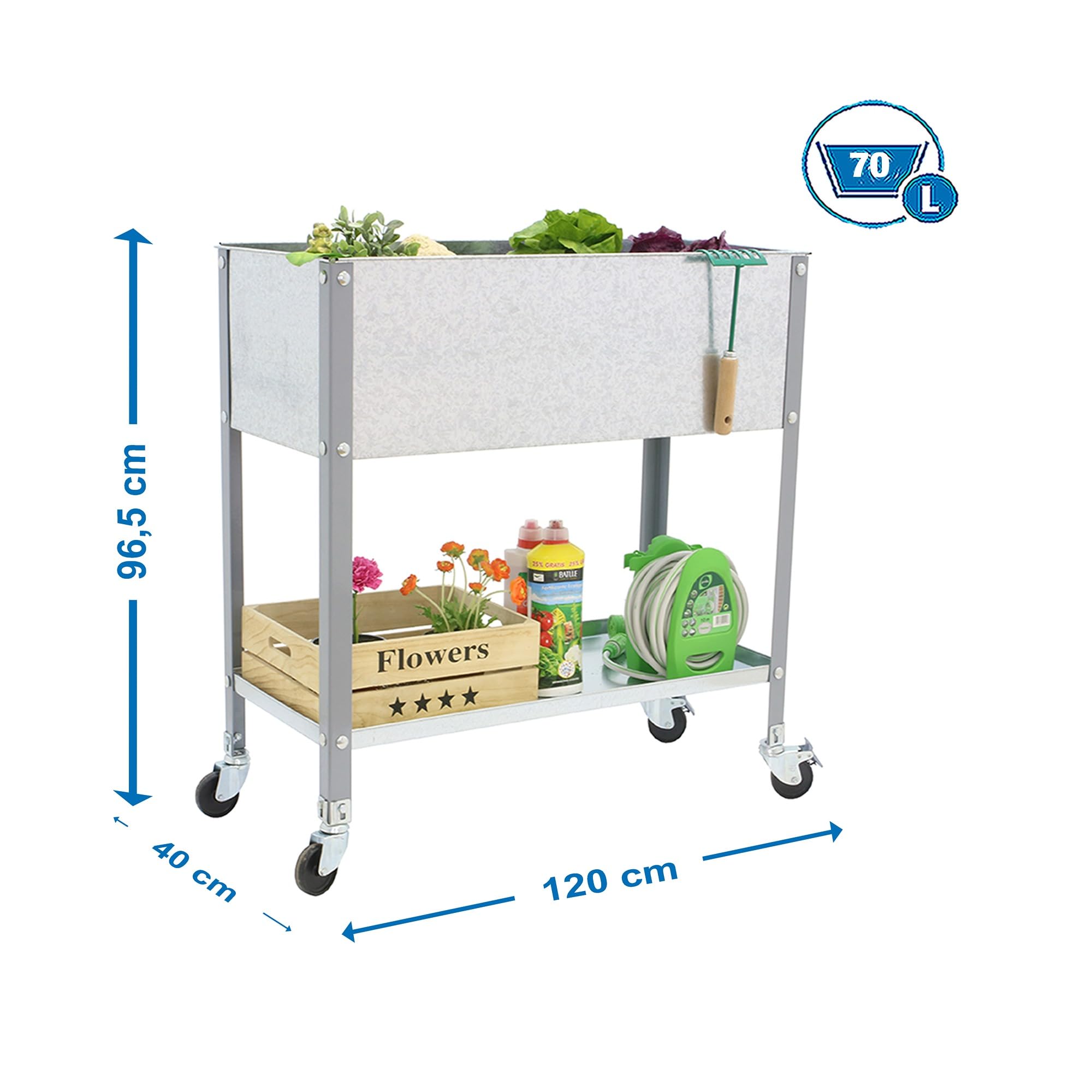HUERTO URBANO SIMONGARDEN URBAN TOP CON RUEDAS 1200x400 GRIS/GA