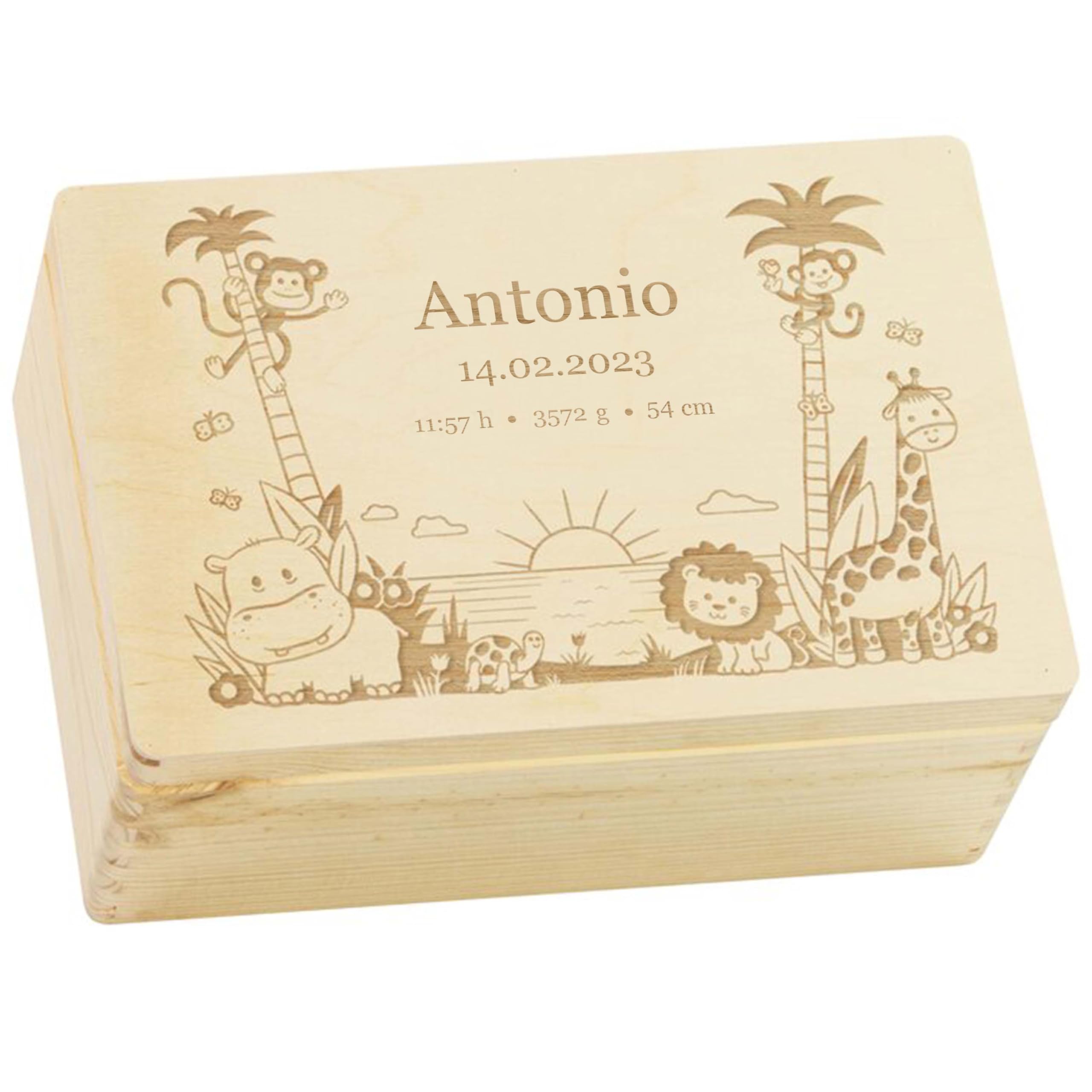 Scatola Dei Ricordi LAUBLUST Per Neonato, Tema Giungla, Personalizzata Con Nome, XL 40x30x24 Cm, In Legno FSC