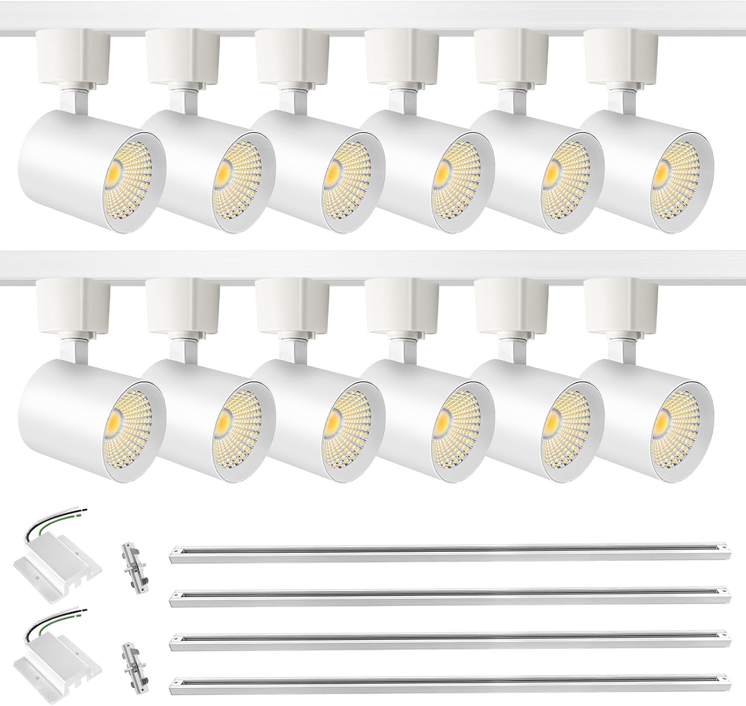 LED Track Lighting Kit with 6.6FT H Type Track Lighting Rail,TRIAC Dimmable Kitchen Track Lighting Fixtures Ceiling Spotlight CRI90+ 36° 10W 800lm (White, 12-Light)