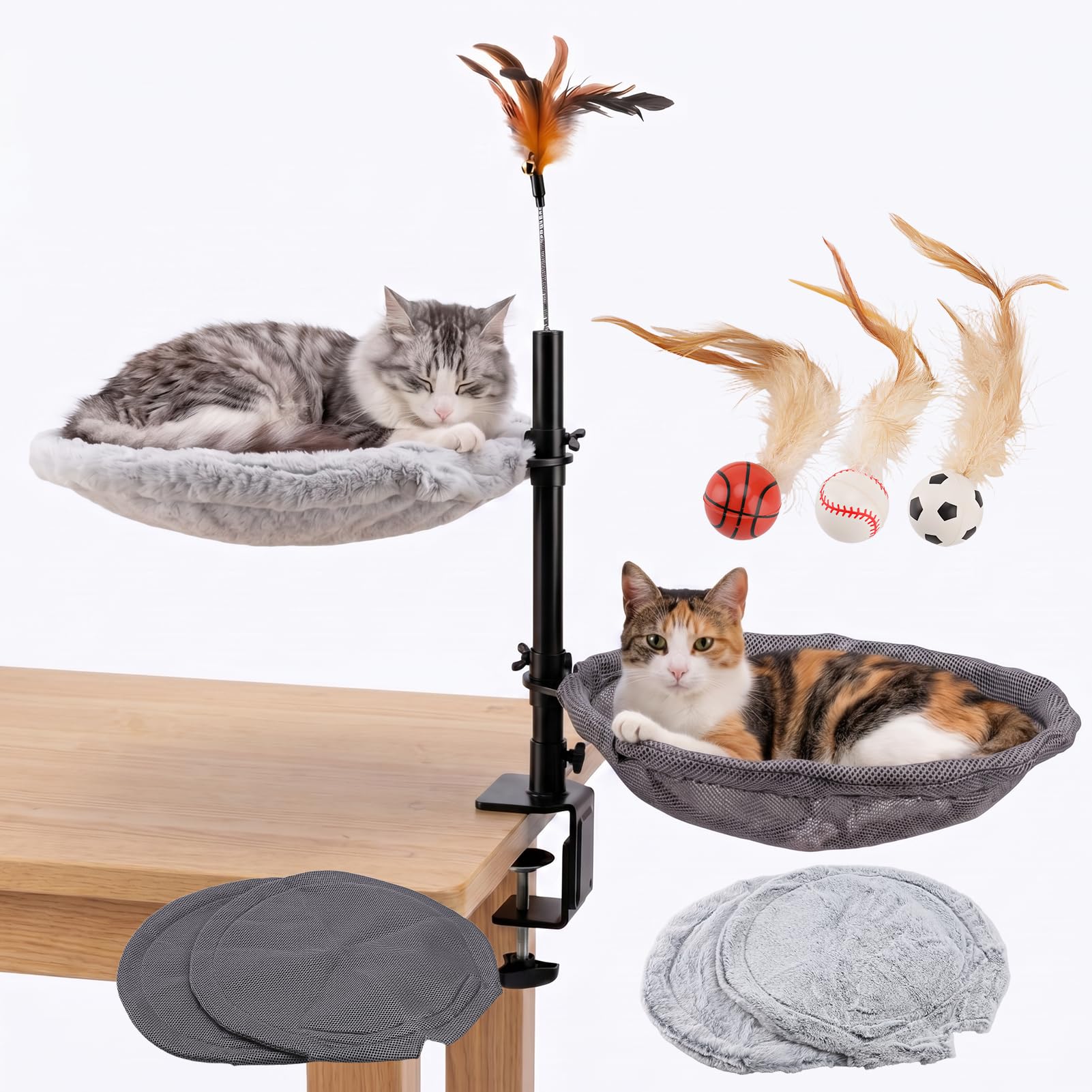 Gugxiom Doppel-Katzen-Schreibtischbett, 360° drehbar und höhenverstellbar, 4 Stück, 39,9 cm, Sommer/Winter, Katzenmatten, für Zuhause, Büro, Katzen, kleine Haustiere, unterstützt bis zu 20 kg