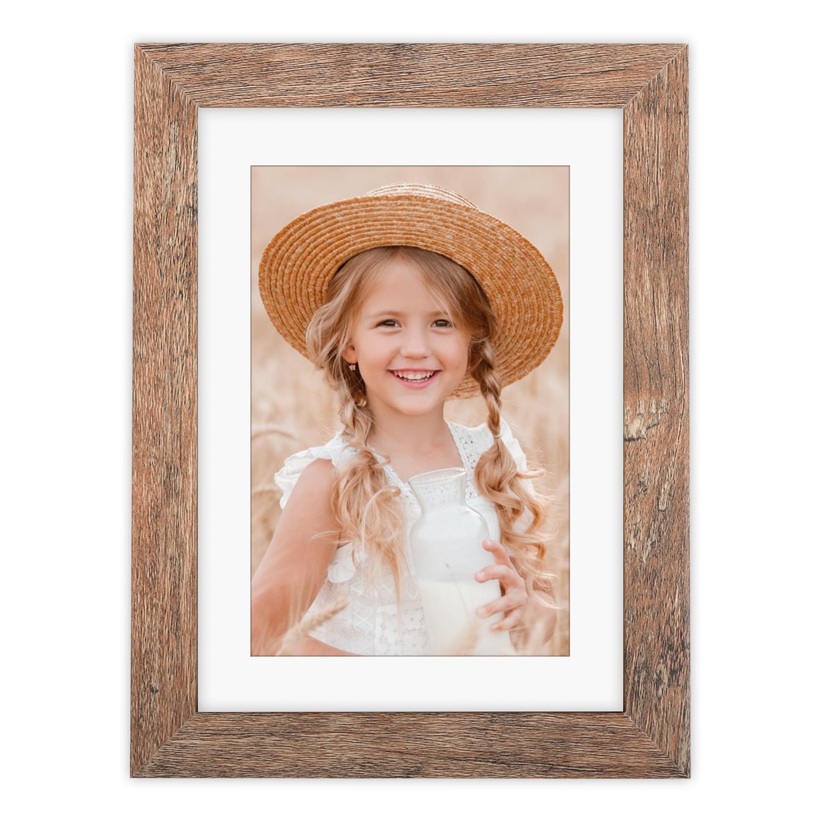 5x7 Square Picture Frame Display 5x7 Picture Distressed Brown Wood Grain Photo Frame for Wall and Tabletop Decoration