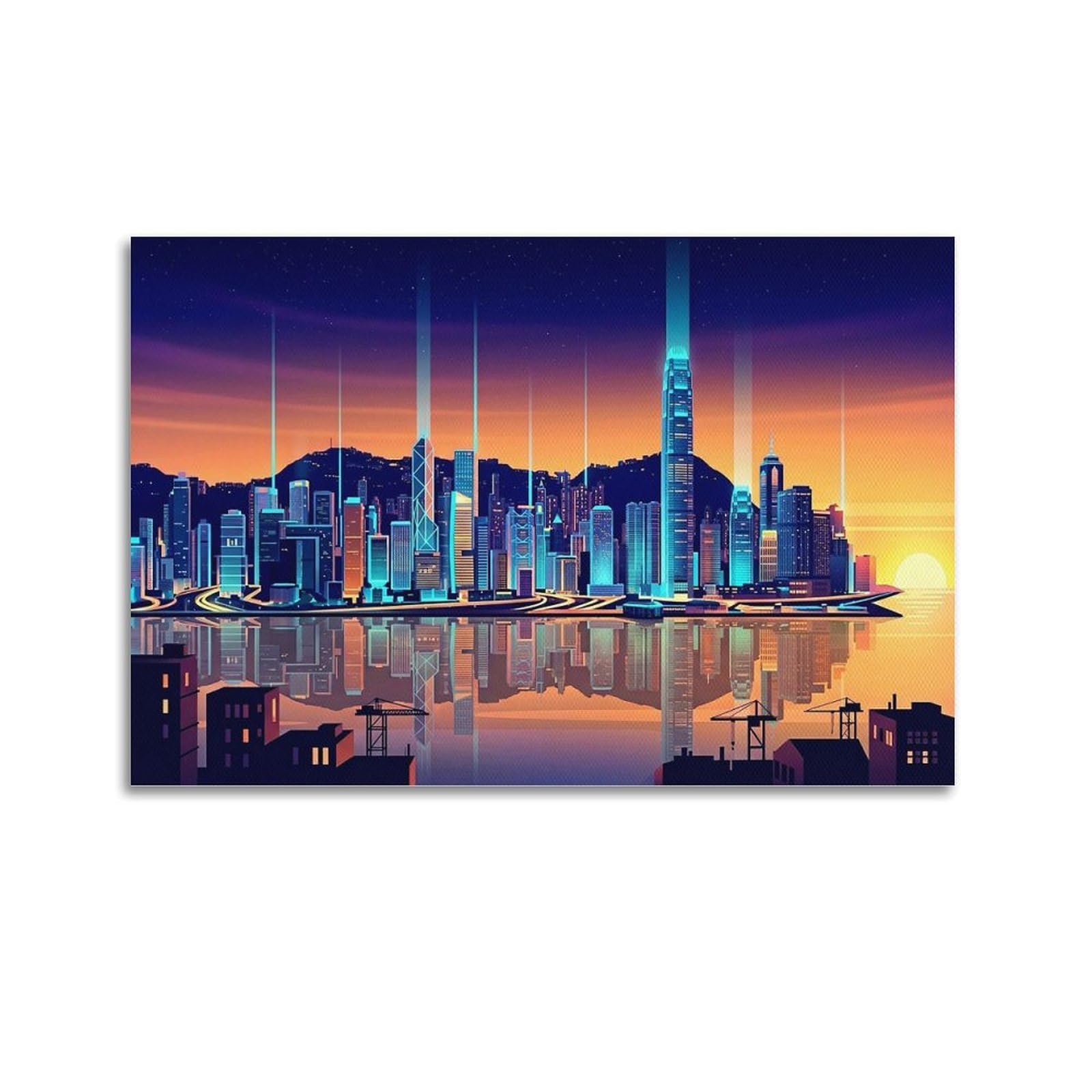XKUGA Retro Pop Art Hong Kong Skyline Poster Modern Decorative Canvas Prints - Ideal Wall Art for Family, Man Cave, Game Room, Boys & Girls Bedroom 20x30inch(50x75cm)