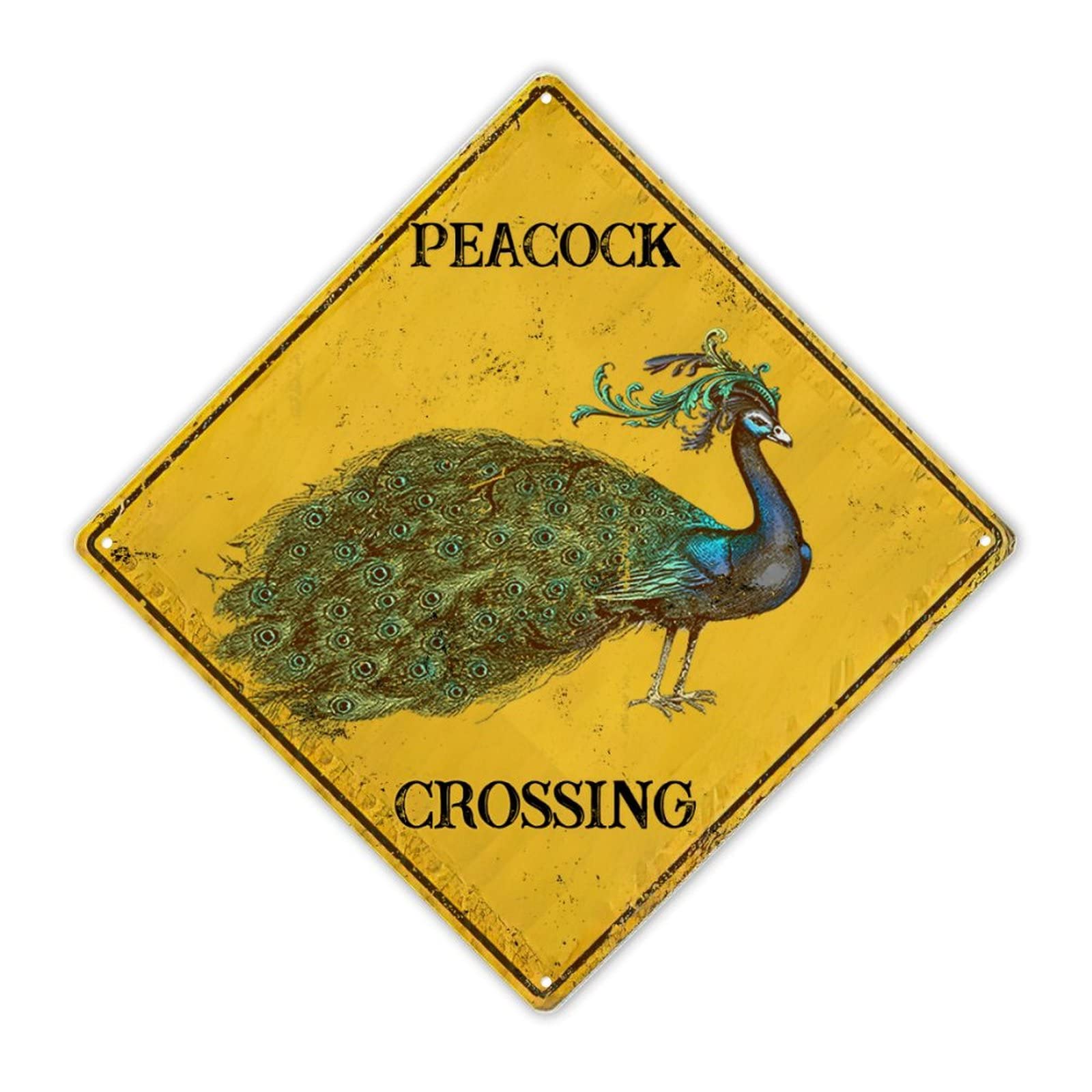 Madcolitote Watercolor Peacock Crossing Sign Beware of Peacock Xing Sign Peacock Bird Street Sign Animal Novelty Road Fence Rustic Wall Decor Warning Metal Tin Sign For Indoor Outdoor 10x10 Inch