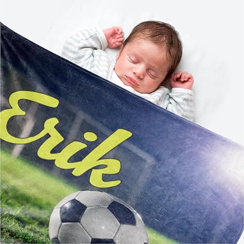 Miniatura 3 de Manta suave personalizada con diseño de pelota de bebé manta personalizada de diseño de fútbol para niños con nombre y número - Regalos de ropa de