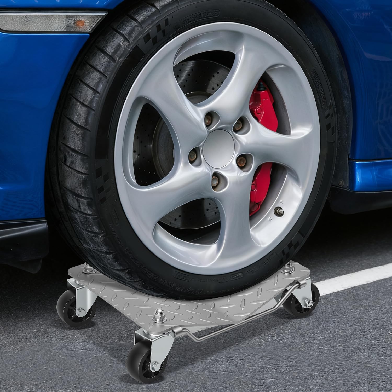 4 Stück Rangierhilfen für Wohnmobile Auto Rangierhilfe Wagenheber mit Doppellagernden Lenkrollen Metal Rangierheber Set für PKWs Autos LKWs, 500 kg pro Plattform
