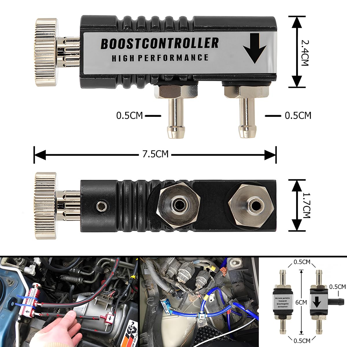 CGEAMDY Voiture Turbo Boost Manuel Contrôleur, 1-30psi Contrôleur de Suralimentation Réglable, Universel Vanne de Purge Turbo Modification Accessoires, Essence Diesel Turbocompresseur Kit(Noir)