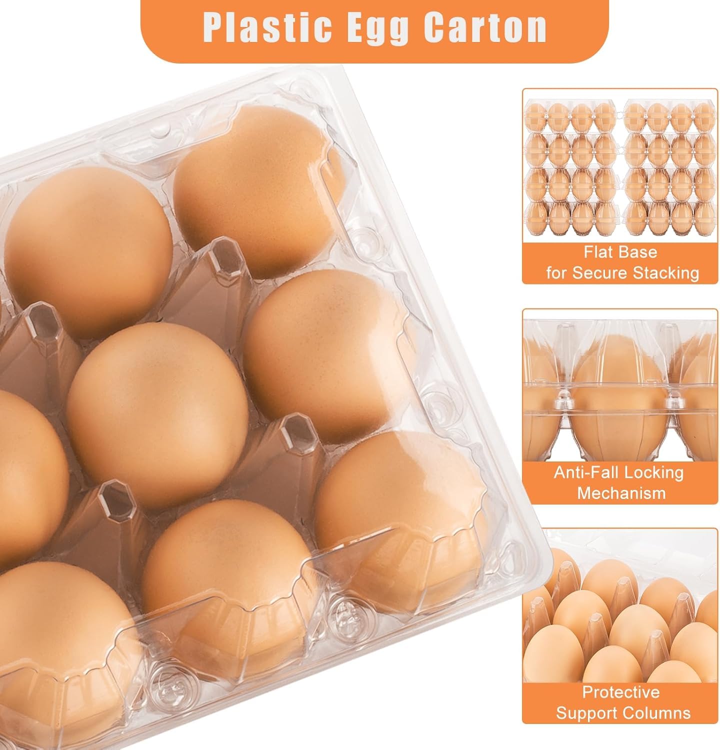 Confezione da 60 cartoni per uova, in plastica, 3 x 4, economici sfusi per 12 uova, ideali per frigorifero, allevamento di polli, mercati degli agricoltori e esposizione commerciale