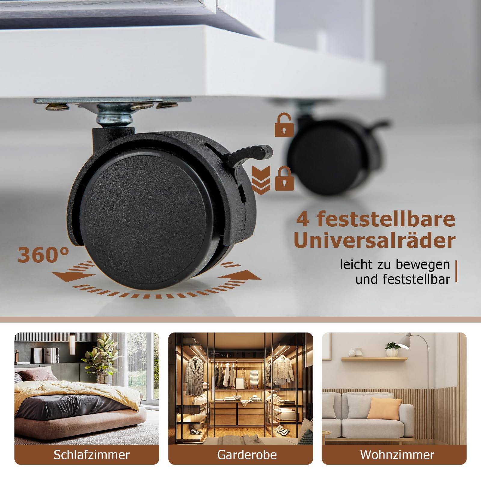 RELAX4LIFE Schmuckschrank mit Ganzkörperspiegel, 3 in 1 Spiegelschrank mit 4 Rädern & 3 farbigen LEDs, 360° Drehbar & Abschließbar, Schmuckorganizer mit 3 Regalen (Weiß)