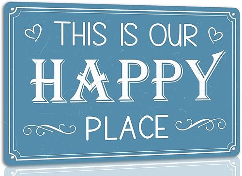 This is Our Happy Place - Letreros de metal vintage para decoración de pared de granja porche hogar bar patio 8 x 12 pulgadas