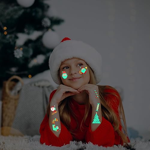 Miniatura 4 de 96 tatuajes temporales de Navidad para niños, tatuajes navideños que brillan en la oscuridad, regalos para niños y niñas, regalos de fiesta de