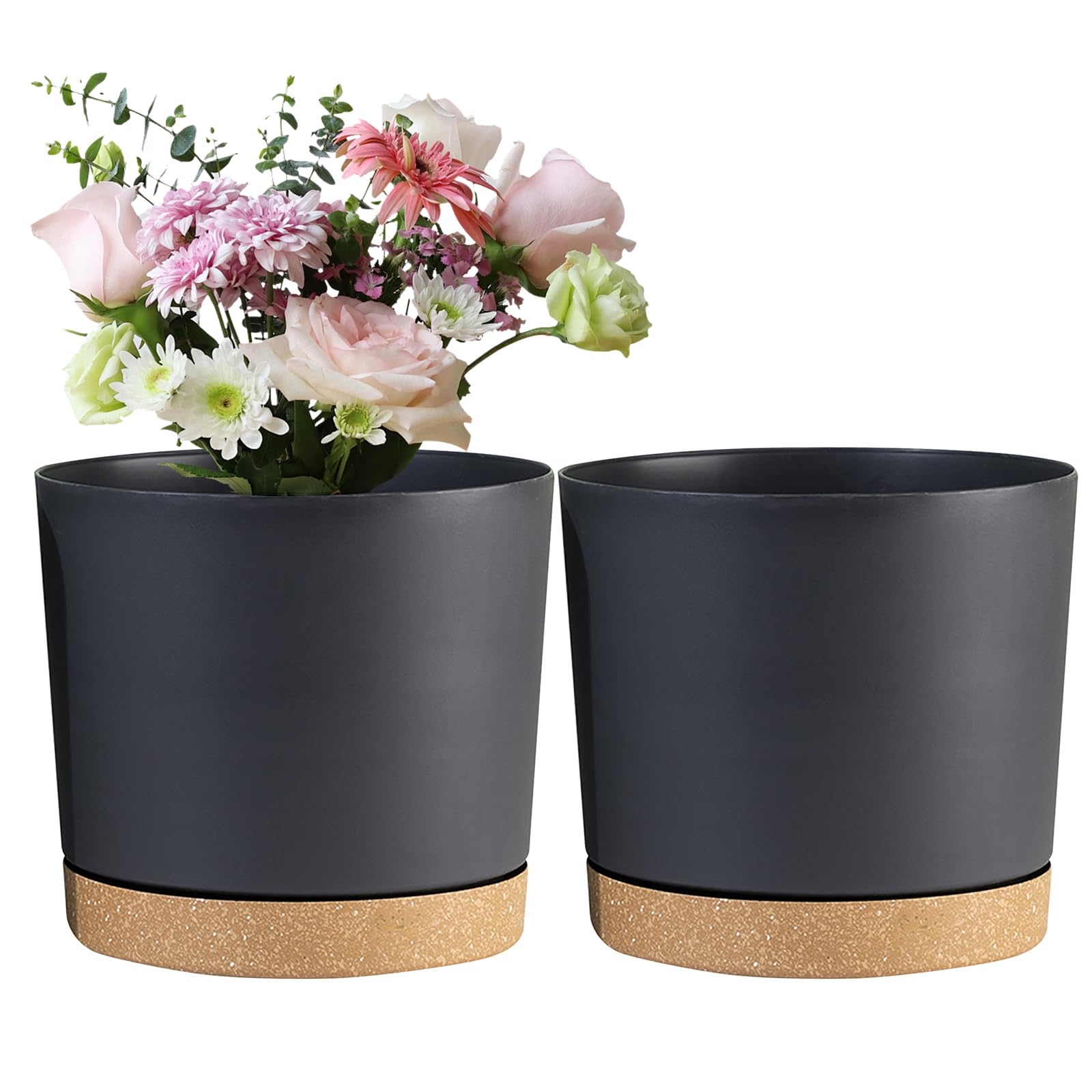 HDOYTXXM Round Resin Hanging Basket Planter with Drainage Tray Indoor Outdoor Flower Pots for Balcony Home Decoration Cylindrical Planter