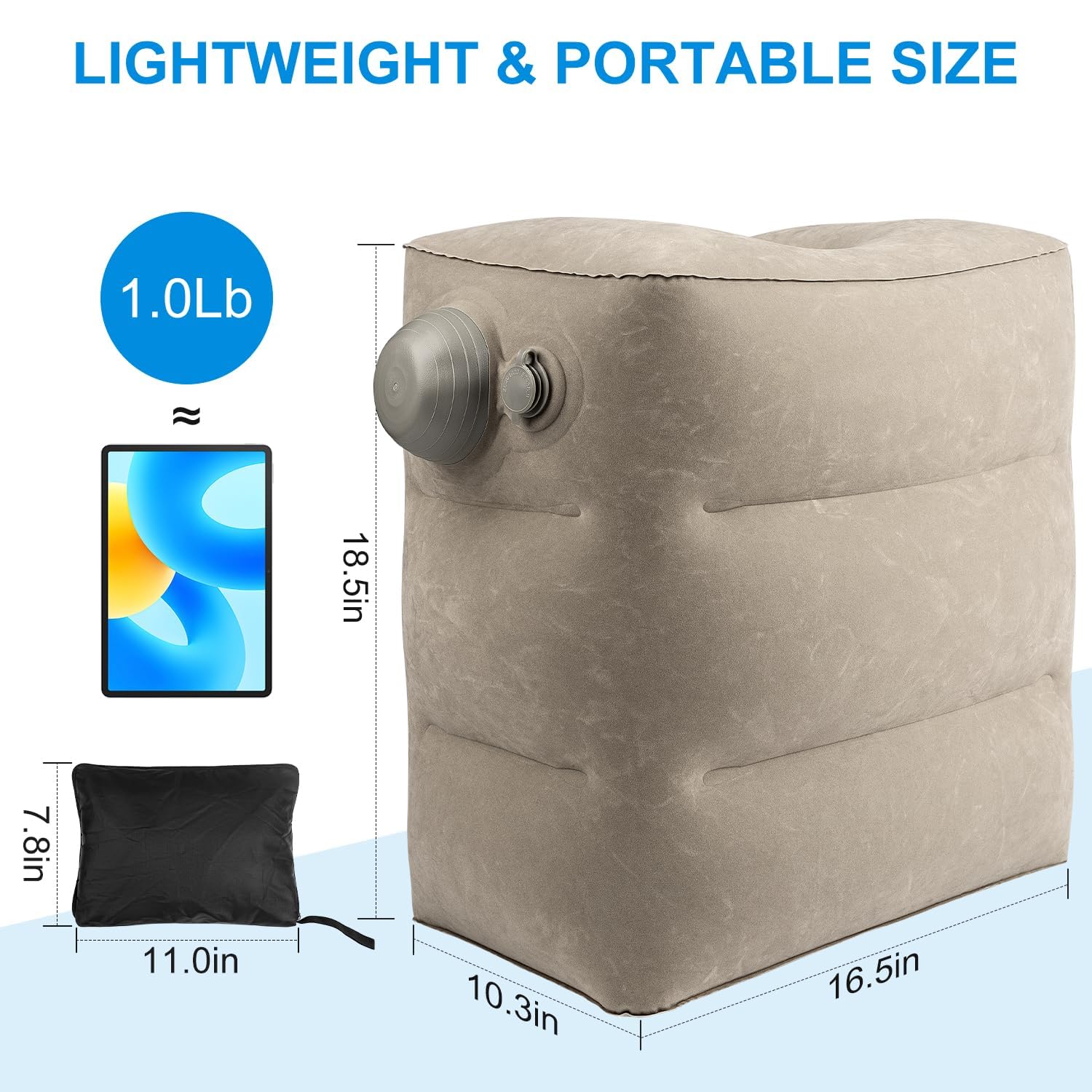 Inflatable Travel Foot Rest Pillow, 2 Pack Airplane Foot Rest Pillows, Portable Inflatable Leg Rest Pillow Flights Seat Extender with Storage Bag for Plane, Car, Train (2Pack Grey)