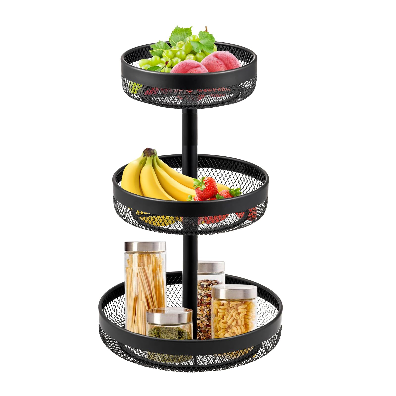 Afeeler 3 Tier Fruit Bowl, Detachable Metal Fruit Basket for Countertop, Serving Fruit Stand for Kitchen Table, Tiered Storage Rack for Vegetable Snacks Breads, Black