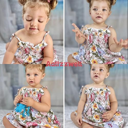 Miniatura 3 de Aalizzwell Vestido fruncido con tirantes delgados para bebés y niñas