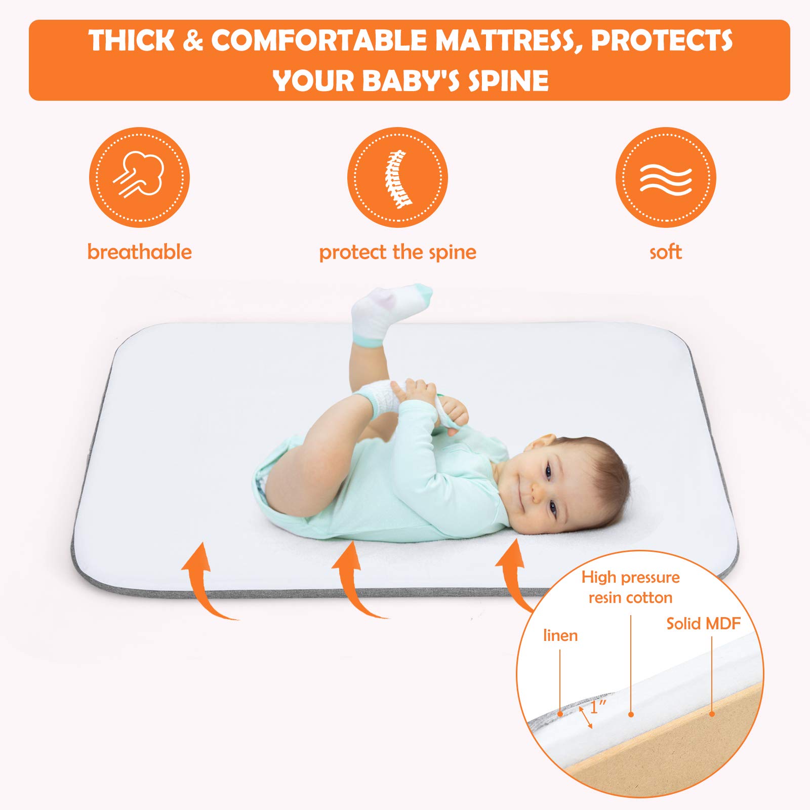 INFANS Baby Foldable Travel Crib, 3 in 1 Convertible Bed/Playard for Newborn