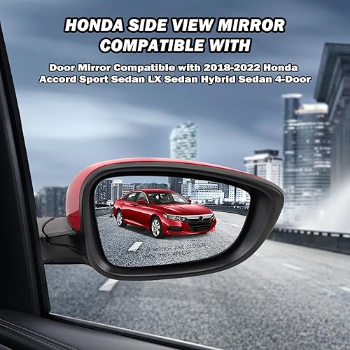 Miniatura 4 de Espejo lateral derecho del pasajero compatible con Honda Accord 2018, 2019, 2020, 2021, espejos con potencia, sin calefacción, deportivo 1.5T,