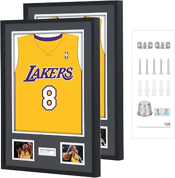 Jersey Frame Display Case, Jersey Frame, Jersey Display Case, 32 x 24 with 98% UV Protection Acrylic, Photo and Signature Display, Wall Mounted Hardware Included Black, 2-Pack