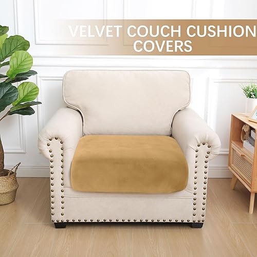 Vista 50 de hyha Fundas de cojín de terciopelo para sofá, fundas elásticas para asiento de sofá modular, en forma de L para sofá seccional, funda de cojín suave