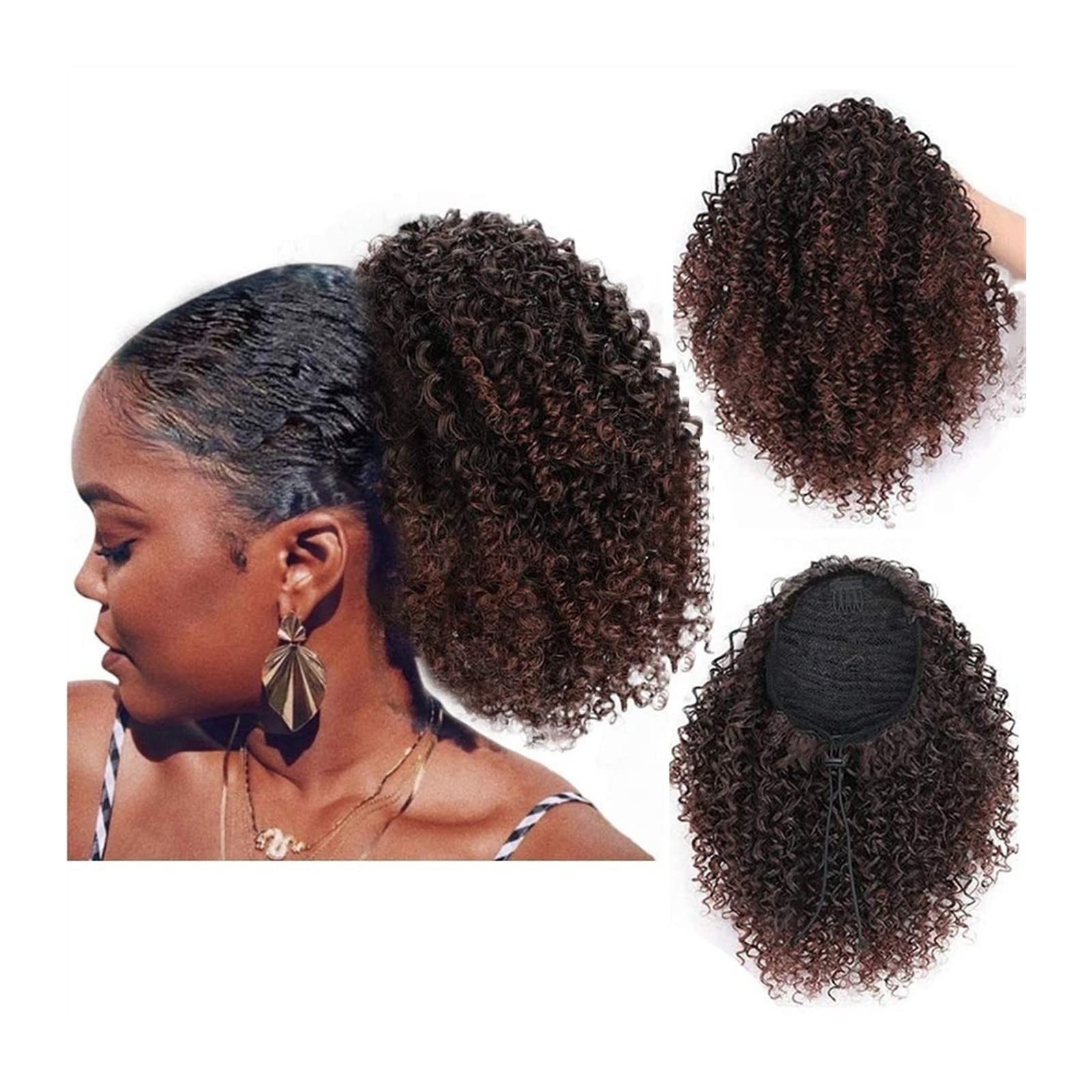 Chignon per Capelli 8 pollici corto ricci con coulisse tornante coda di cavallo coda di cavallo afro estensione dei capelli panino riccio sintetico for donne nere Pezzo di Capelli Disordinato(G)
